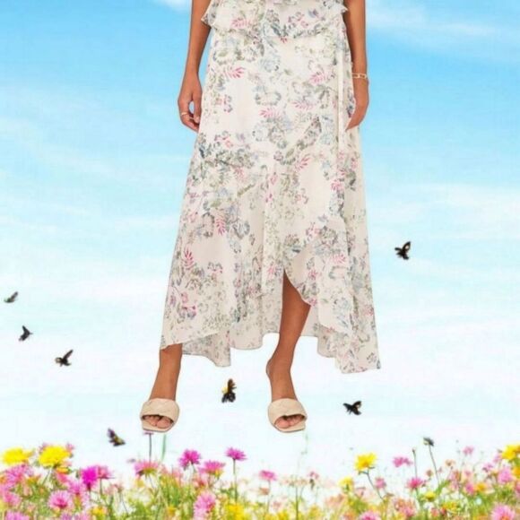 VINCE CAMUTO Plus Size Dandelion Floral Tiered Lined Maxi Skirt 1X - Picture 1 of 16
